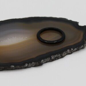 Jewelry ring band 2mm wide natural black stone rounded polished shiny new